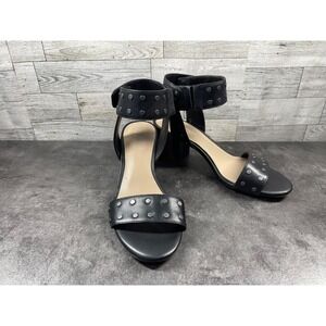 Lord & Taylor 424 Fifth Sandals Women 7.5M Block Heel Shoes Black Leather Studs